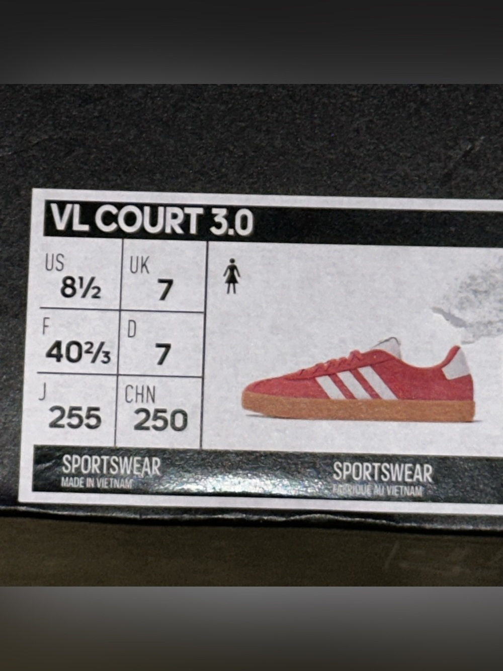 NIB adidas Women’s VL Court 3.0 Sneakers Sz 8.5 Preloved Scarlet Color - Picture 5 of 14